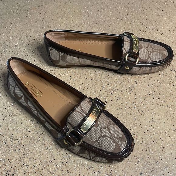Coach Shoes - Coach "Felisha" brown logo canvas and patent leather flat driving loafers sz 6.5